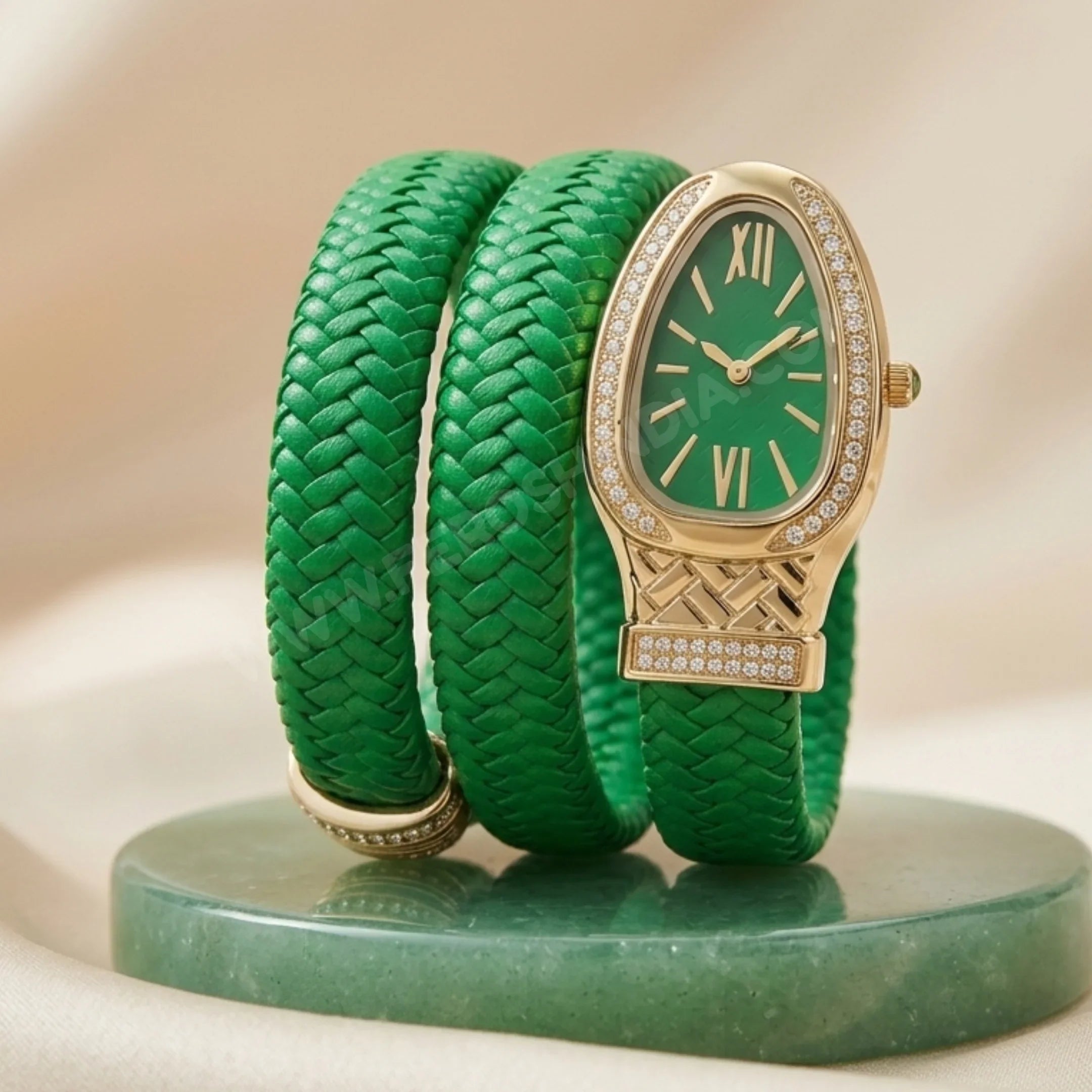 Green Leather Serpent Watch
