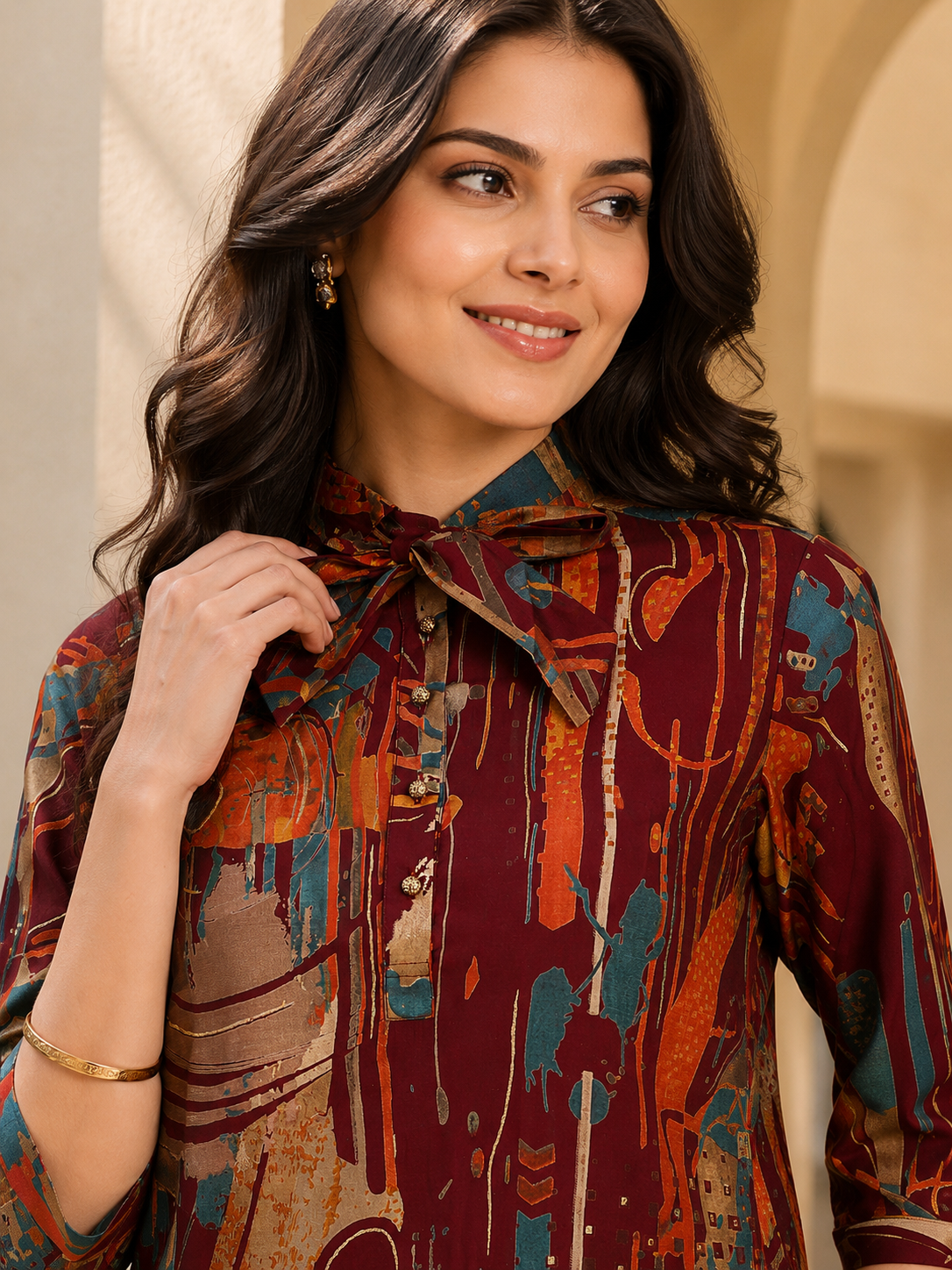 Purple Abstract Chanderi Silk Co-Ord Set for Women 3/4th