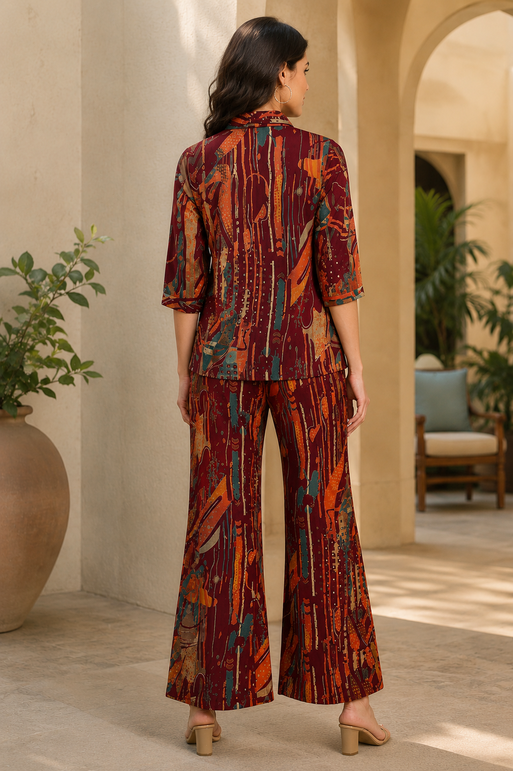 Purple Abstract Chanderi Silk Co-Ord Set for Women 3/4th