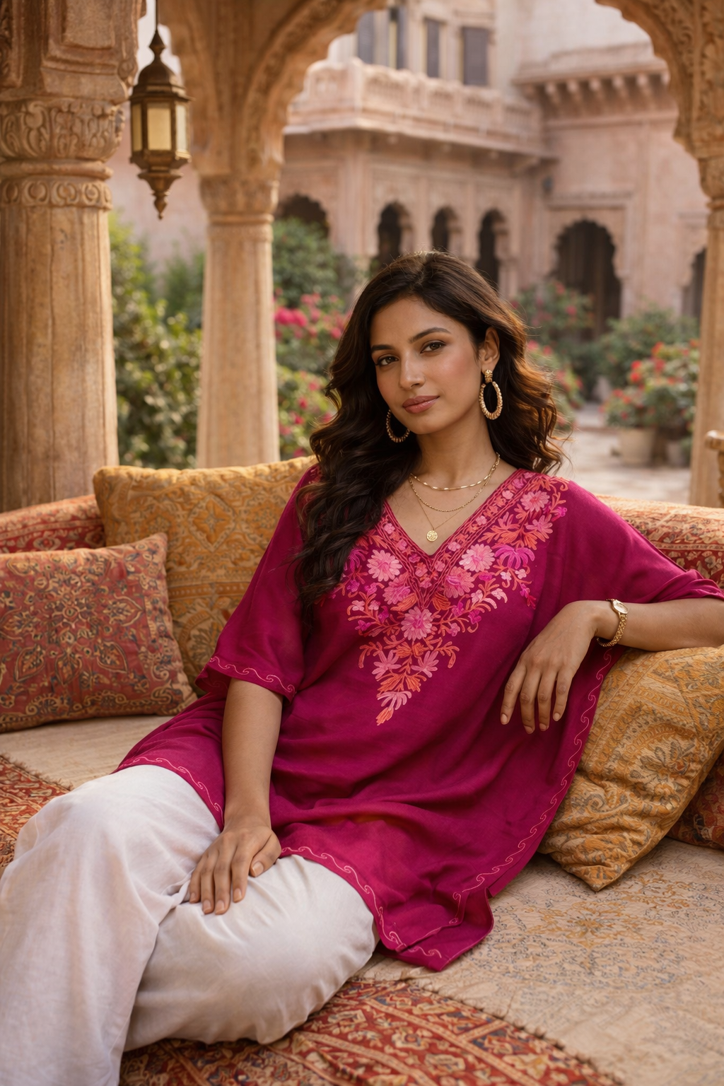 Plum Pink Gulbahar Kashmiri Kaftan