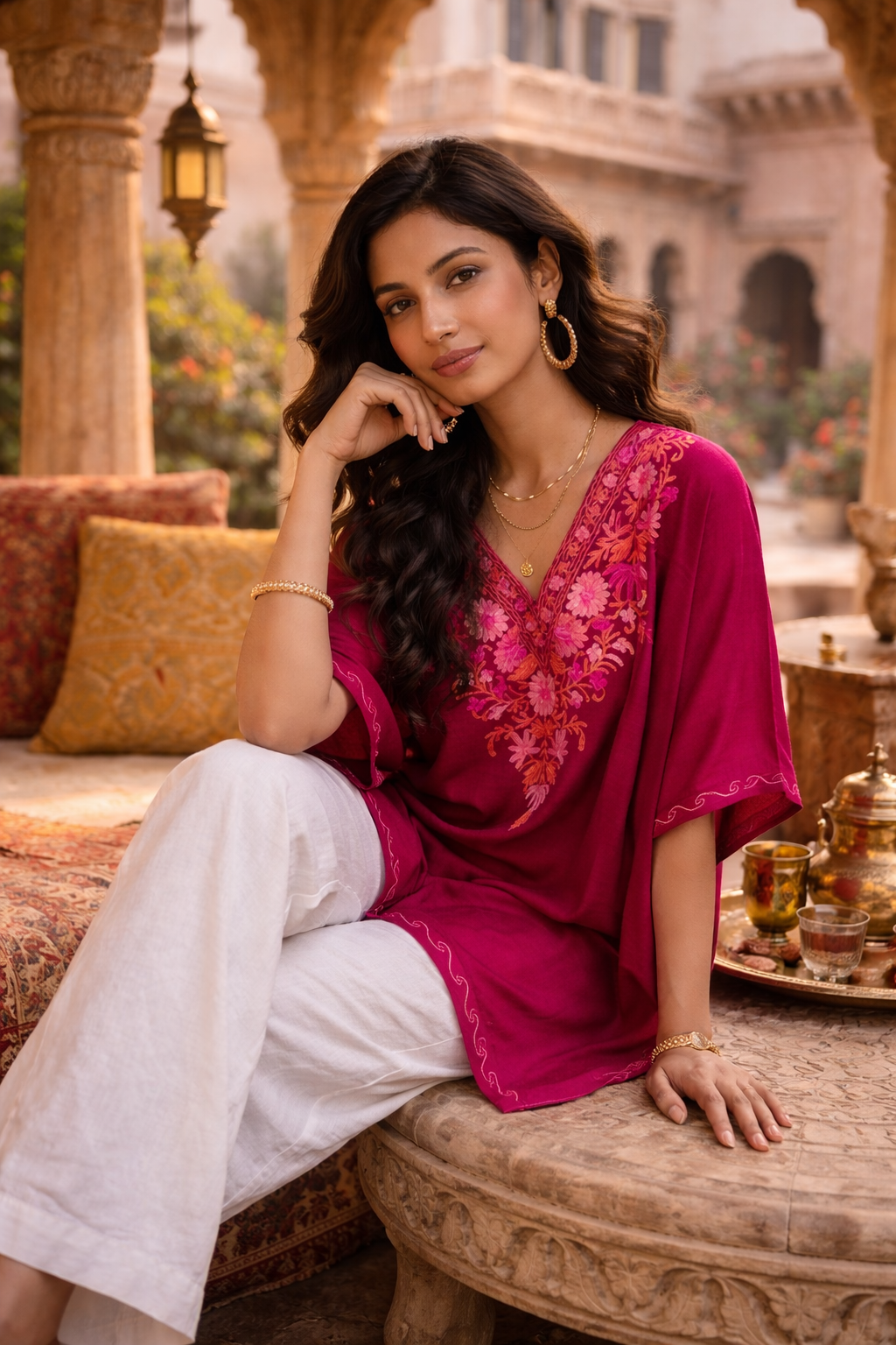 Plum Pink Gulbahar Kashmiri Kaftan