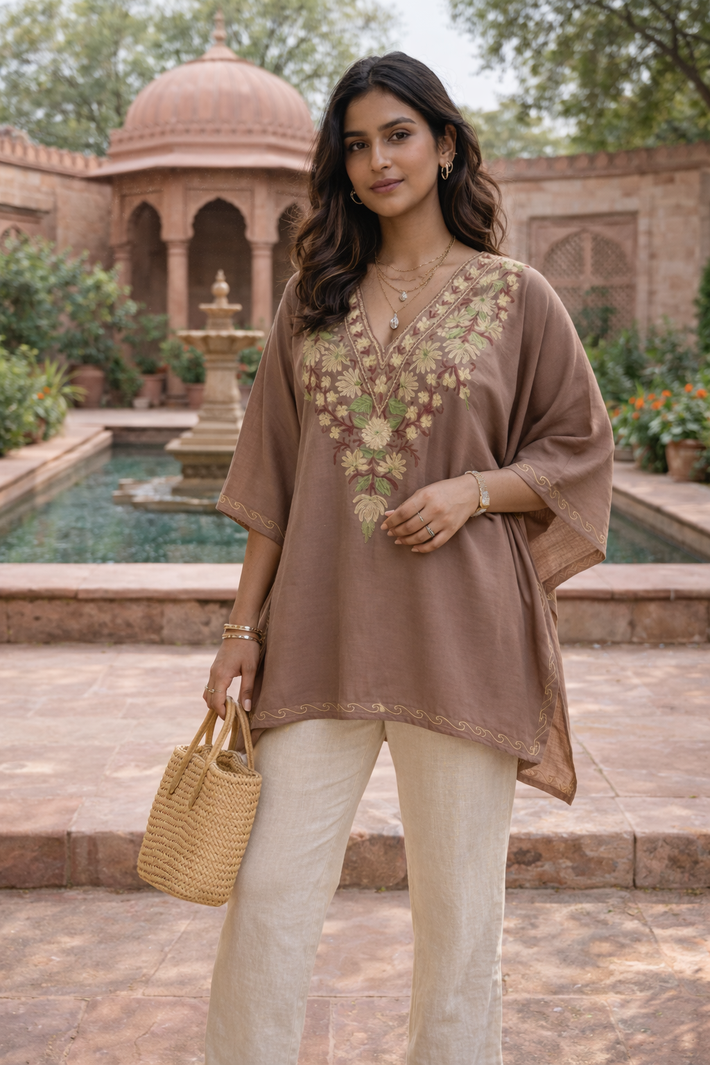 Gulposh Grey Kashmiri Cotton Kaftan