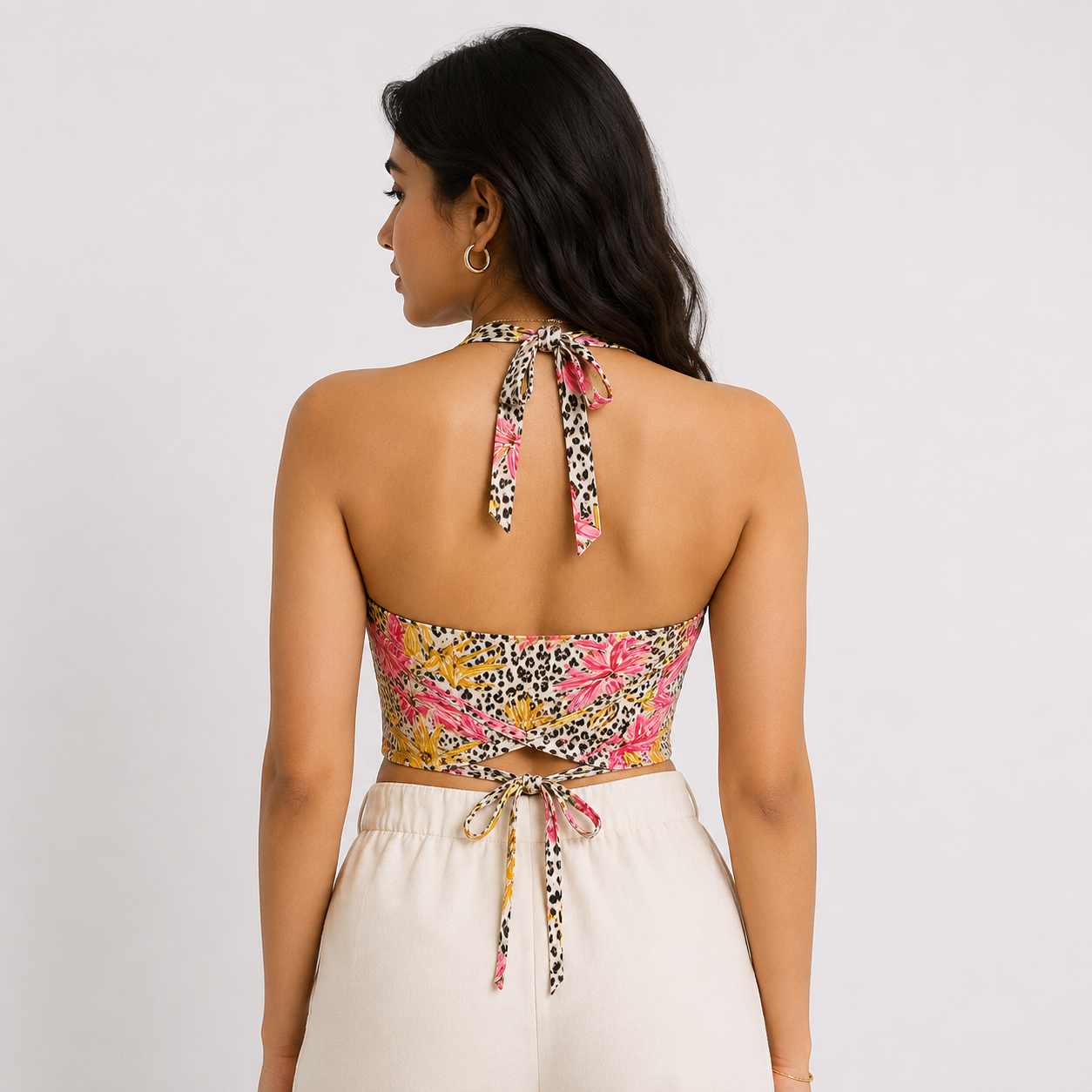 Tropical Bloom Halter Crop Top