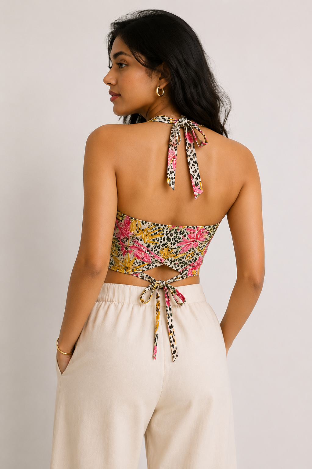 Tropical Bloom Halter Crop Top