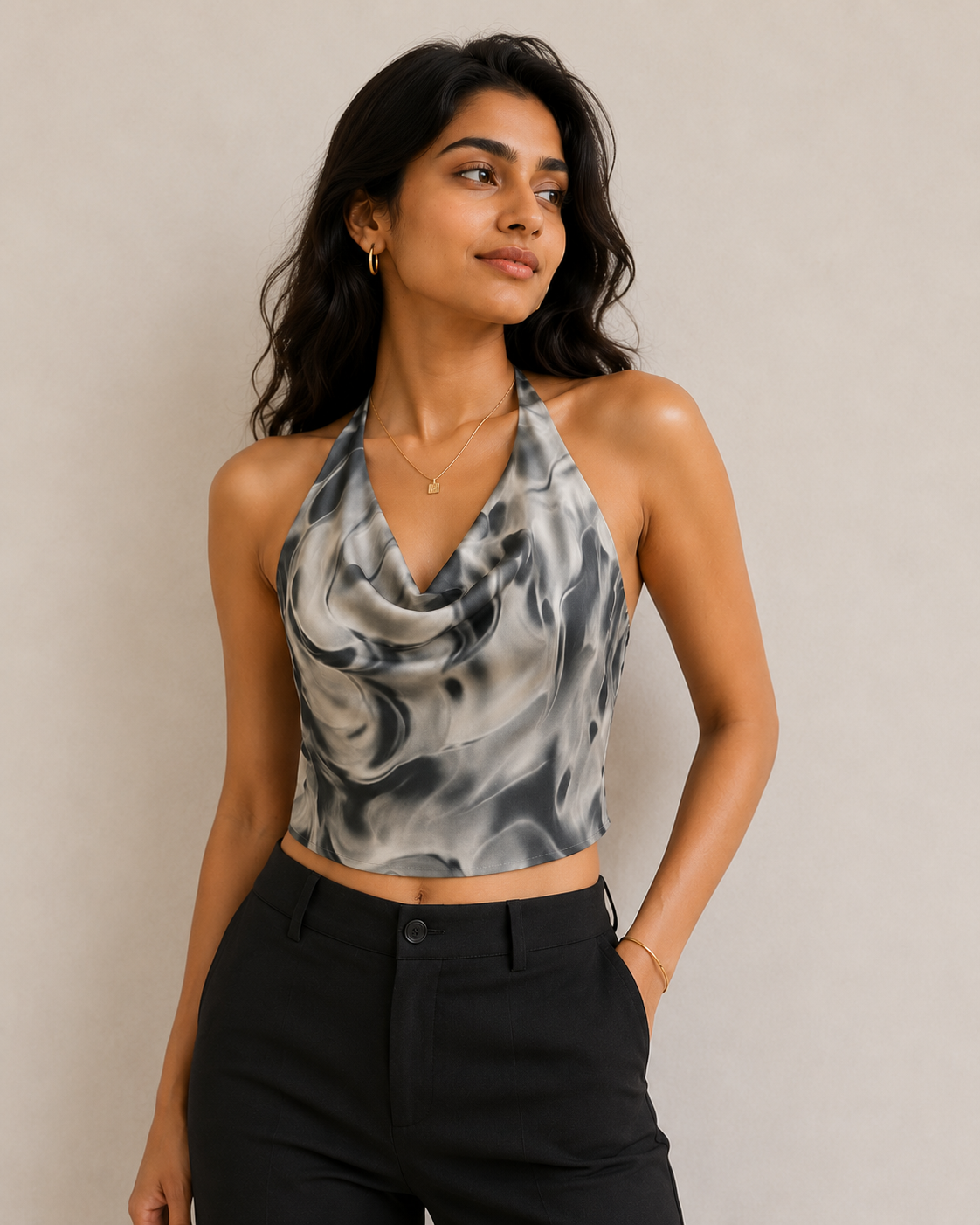 Smoke Swirl Satin Halter Top
