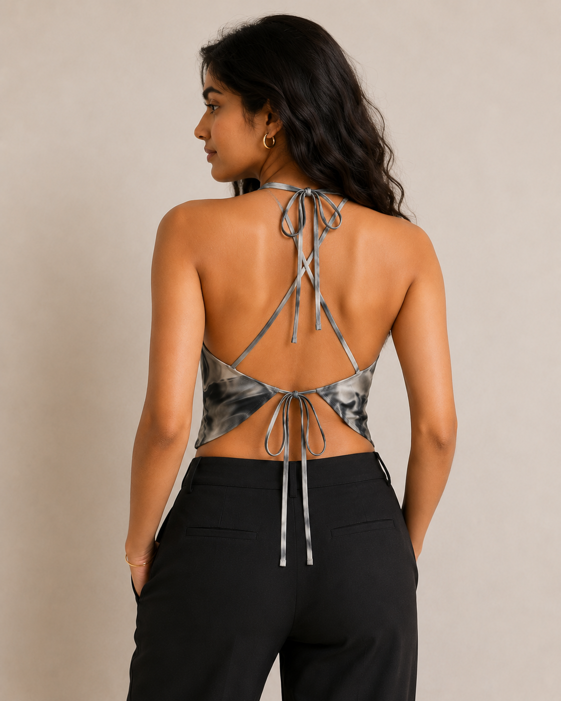 Smoke Swirl Satin Halter Top