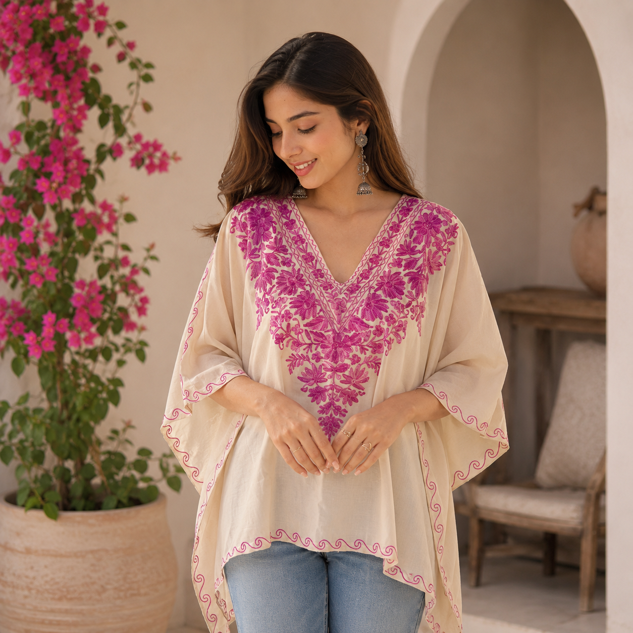 Sheen Posh White & Purple Kaftan
