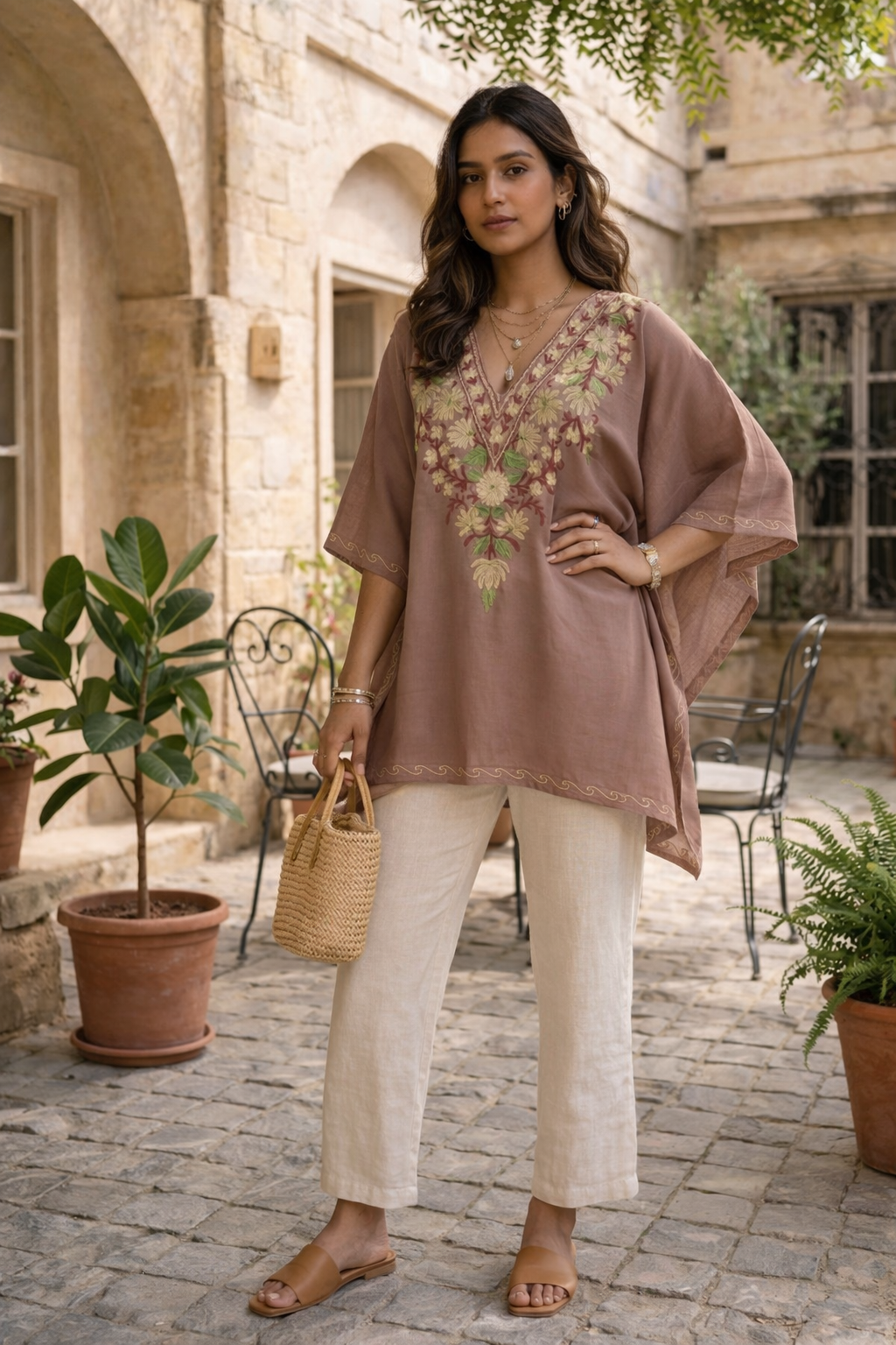 Gulposh Grey Kashmiri Cotton Kaftan