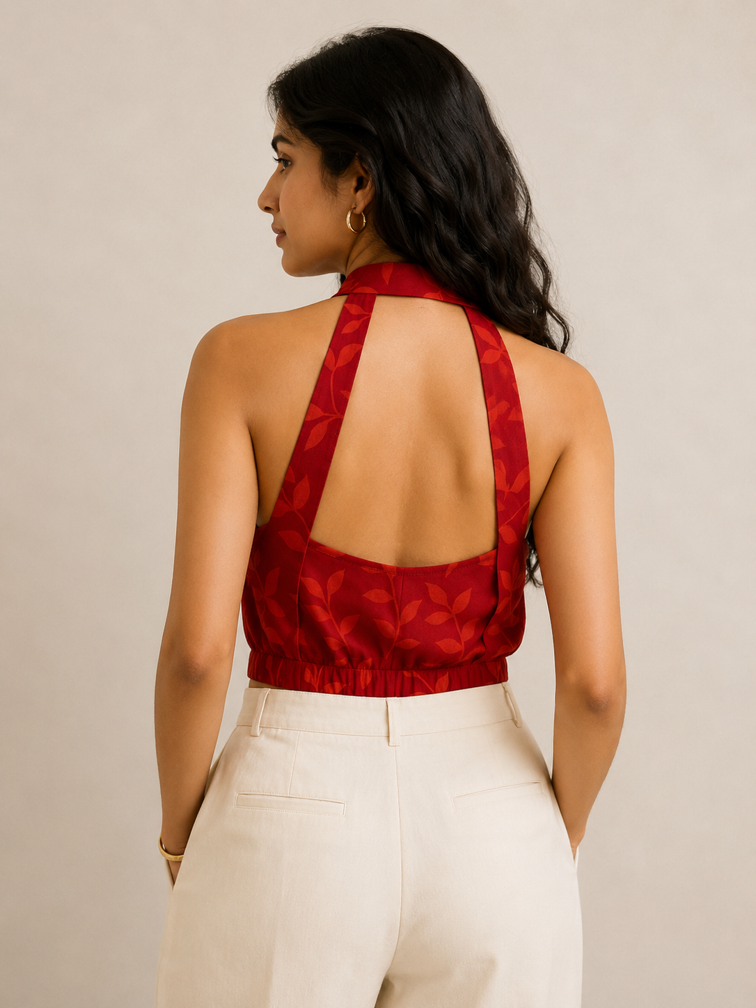 Crimson Bloom Halter Crop Top