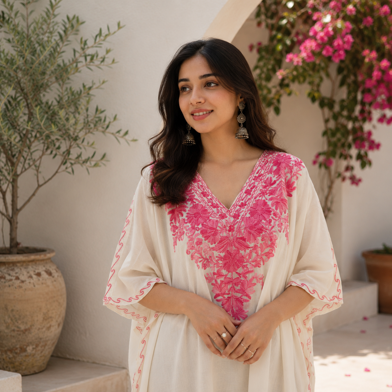 Gulnaar Pink Kashmiri Cotton Kaftan