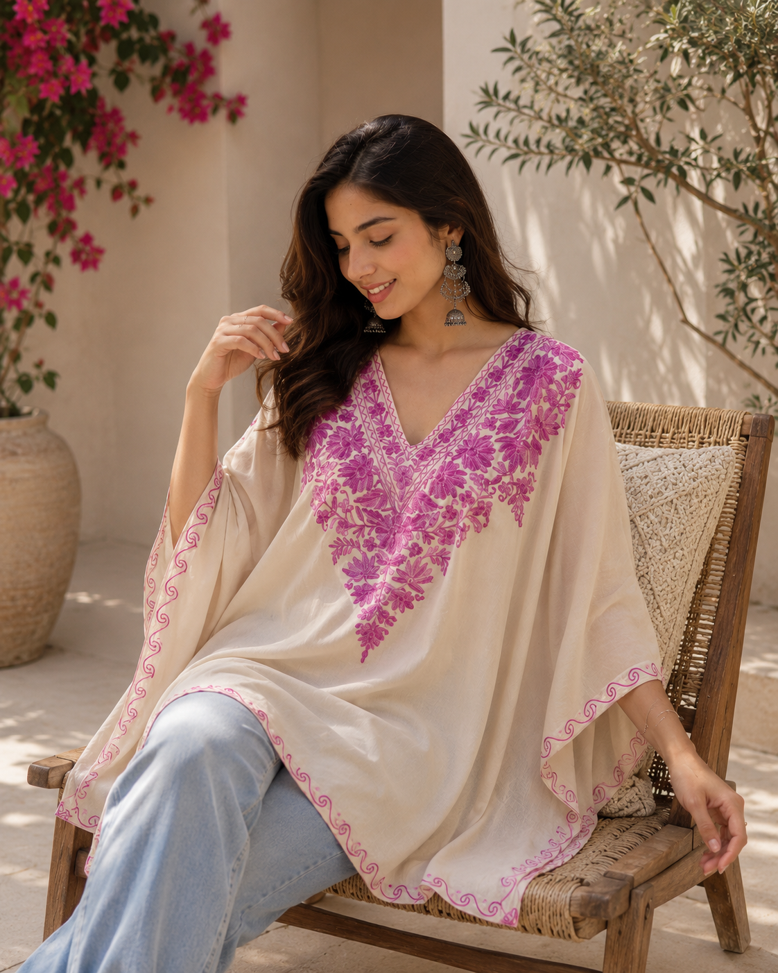 Sheen Posh White & Purple Kaftan