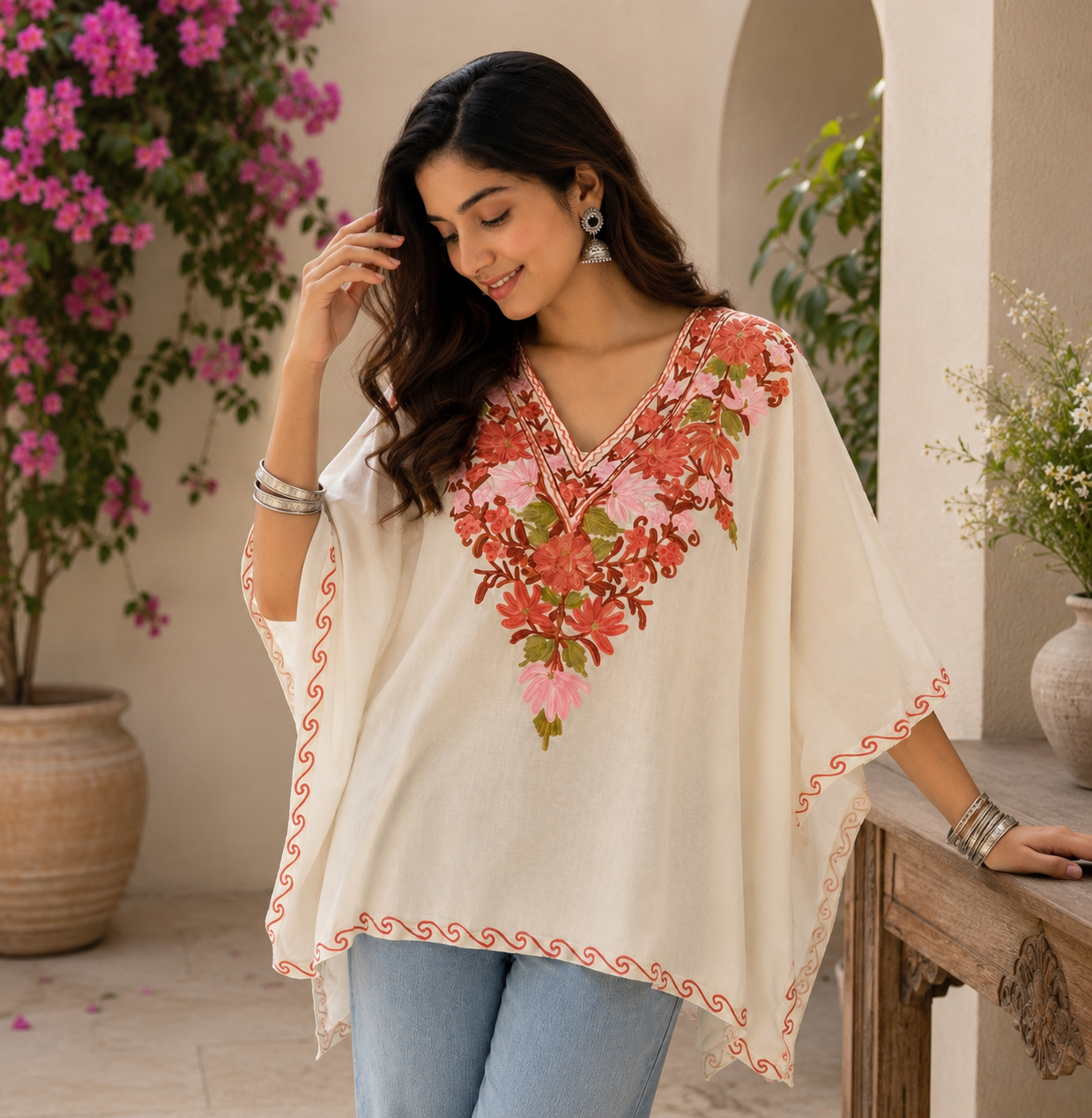 Gulbahaar Ivory Kashmiri Kaftan