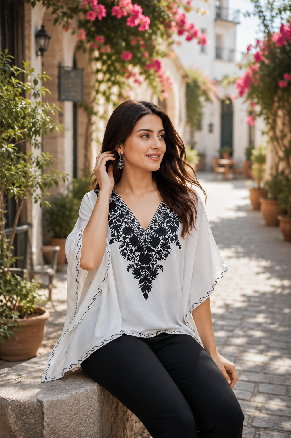 Mehroz Plum Black-white Kashmiri Kaftan