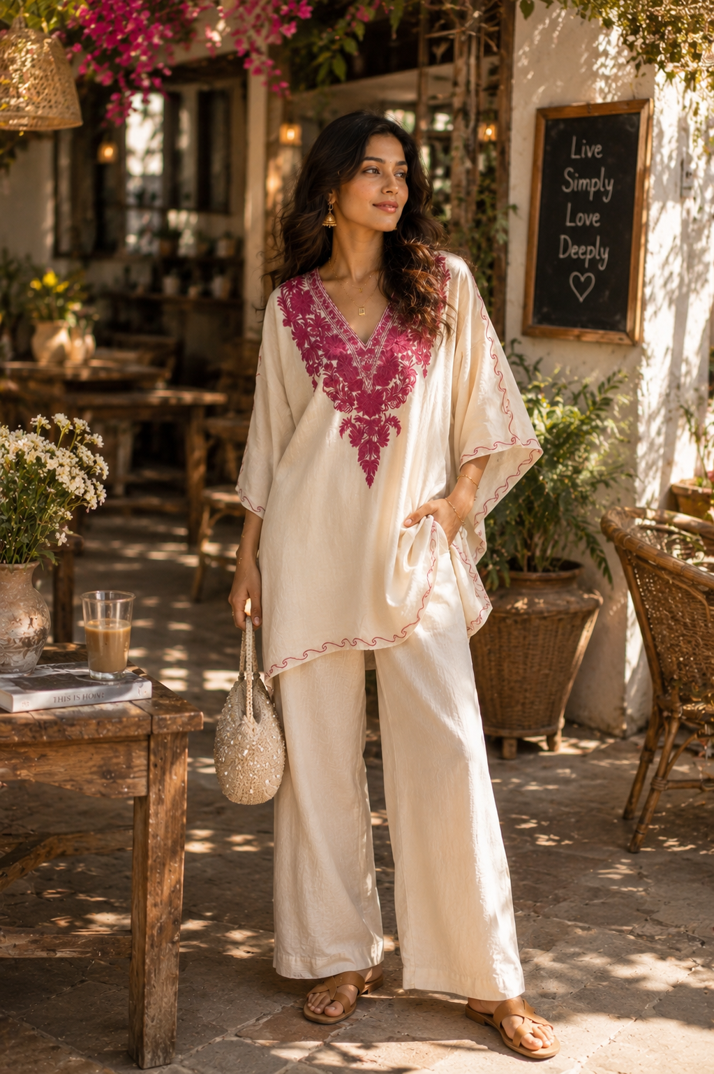 Gulnaar Pink Kashmiri Cotton Kaftan
