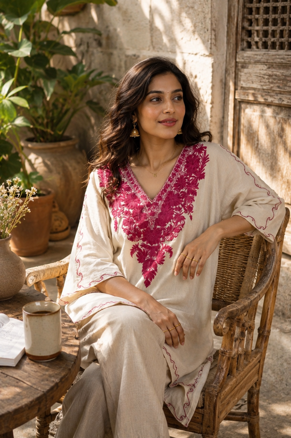 Gulnaar Pink Kashmiri Cotton Kaftan