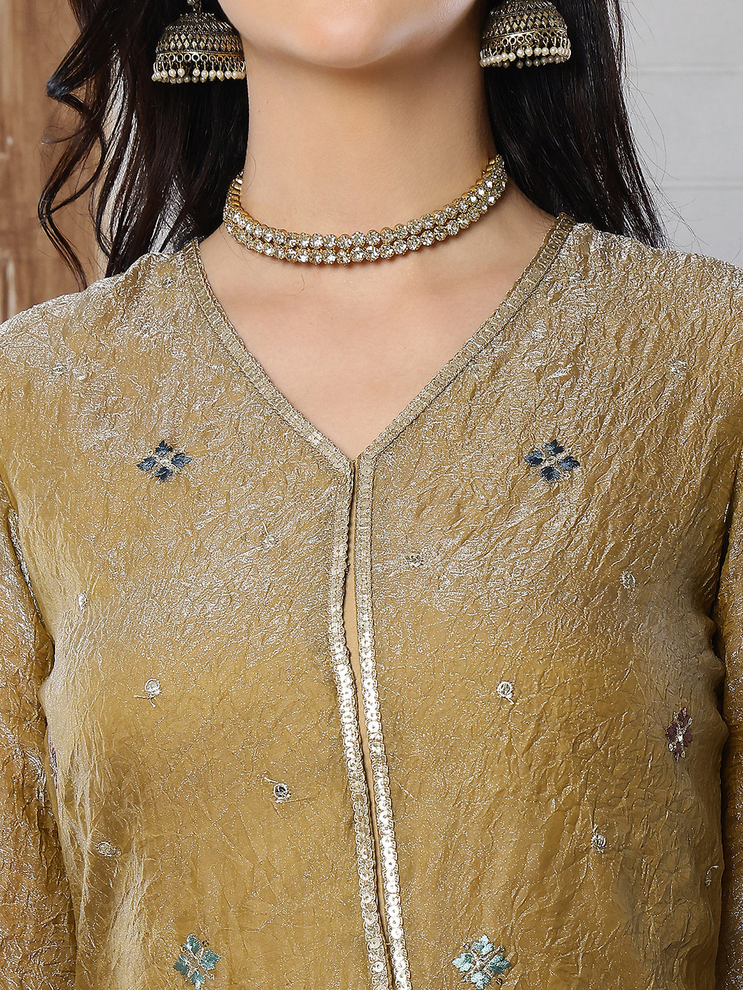 Gold Embroidered Tunic with Flowy Palazzo Set Co-Ord Set