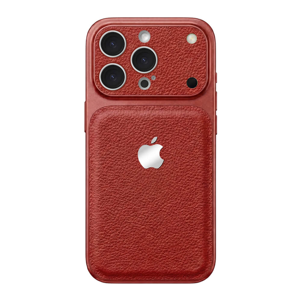 Double Leather Large Window Phone Case - Wine Red