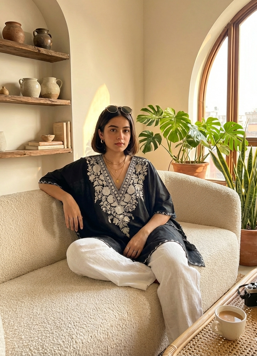 Kashir Gul Black Embroidered Kaftan
