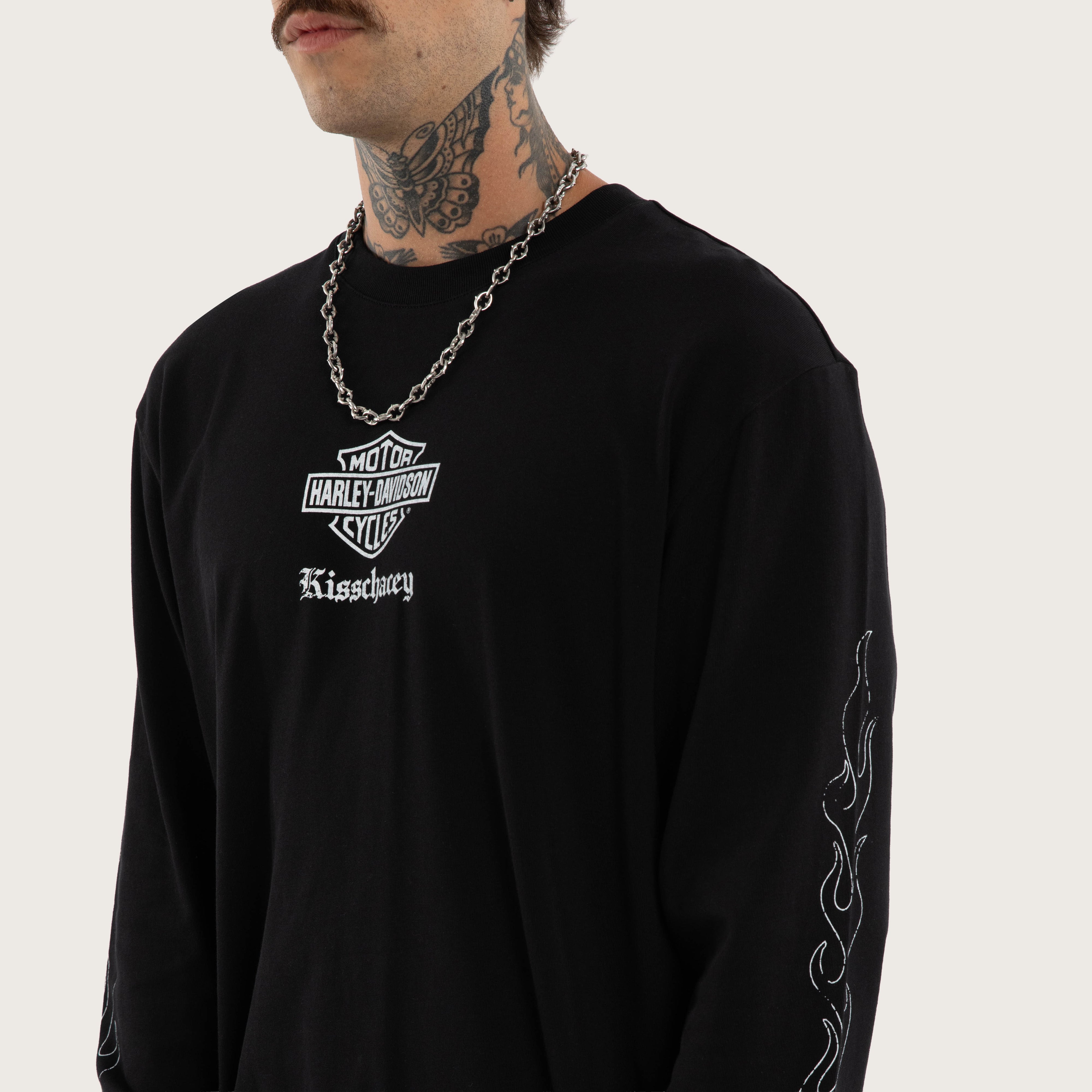 Bold Flame Design Long Sleeve T-Shirt – Jet Black