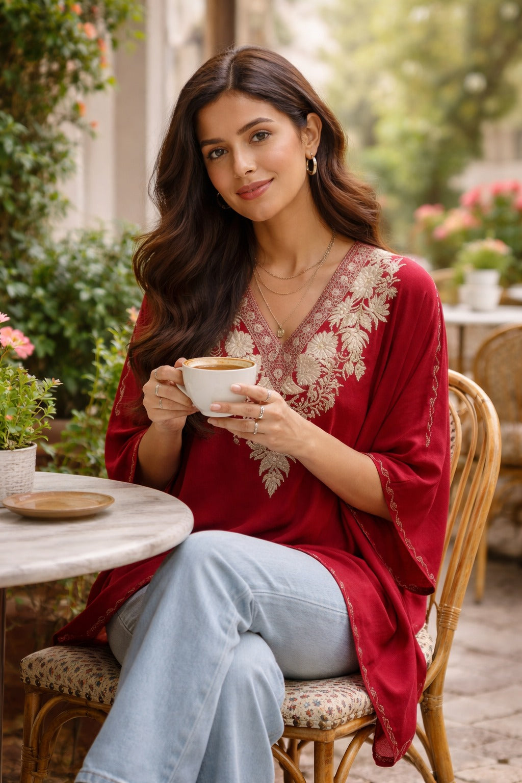 Kashir Gul Red Embroidered Kaftan