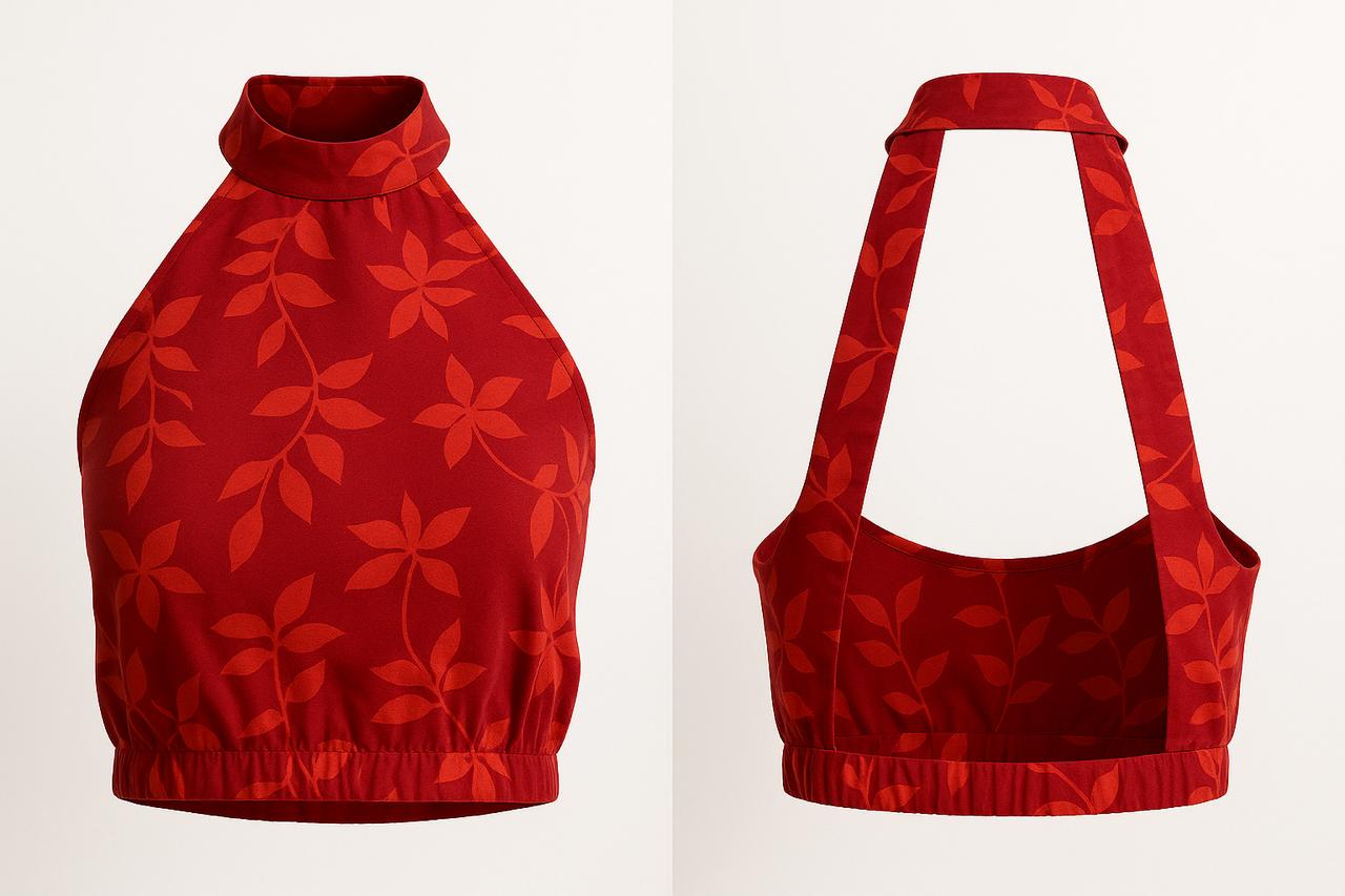 Crimson Bloom Halter Crop Top