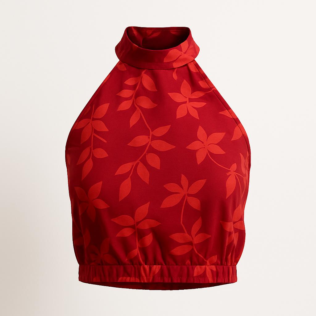 Crimson Bloom Halter Crop Top