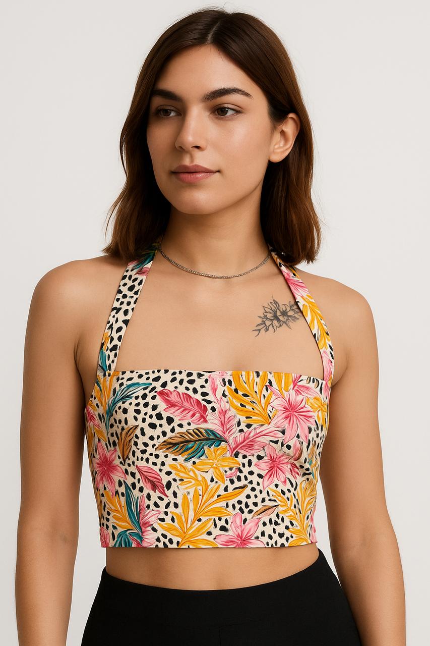 Tropical Bloom Halter Crop Top