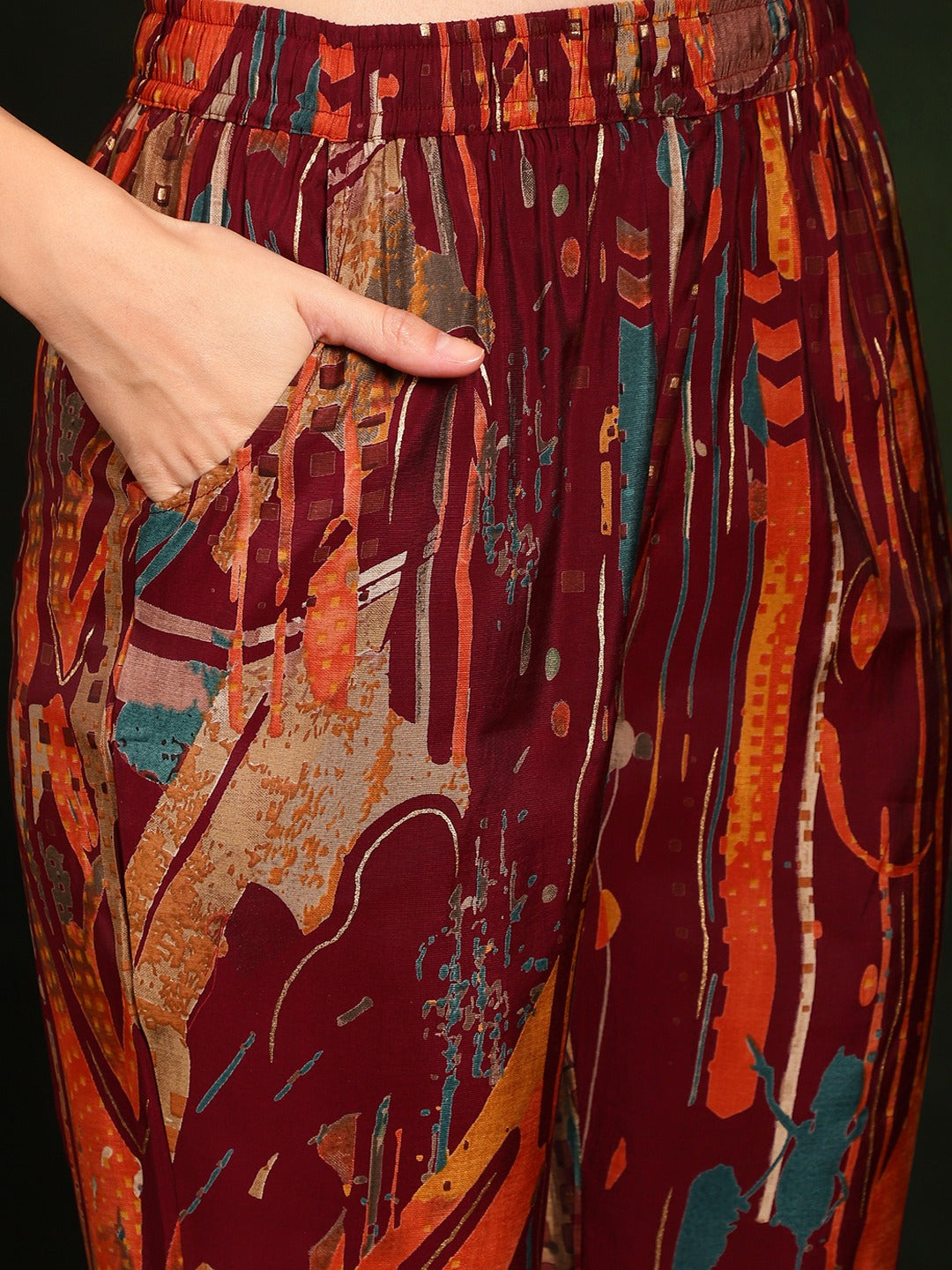 Purple Abstract Chanderi Silk Co-Ord Set for Women 3/4th
