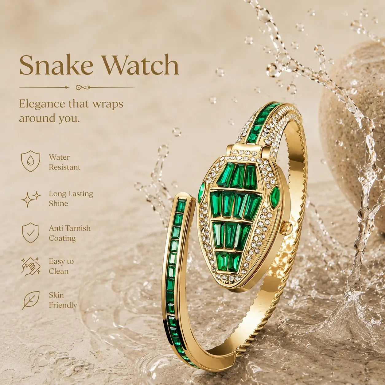 Emerald Snake Bracelet Watch