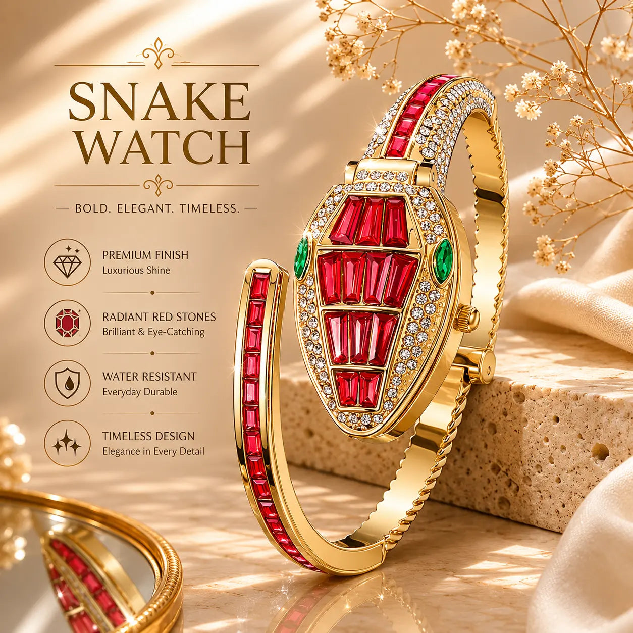 Ruby Snake Bracelet Watch