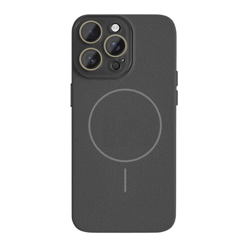 Lychee Texture Leather MagSafe Phone Case - Black