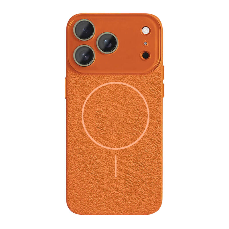 Lychee Texture Leather MagSafe Phone Case - Orange